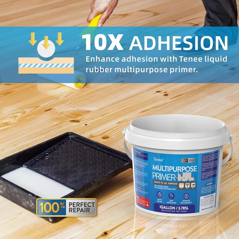 Tenee 1 Gallon Liquid Rubber Multi-Purpose Primer, EPDM & TPO Primer with Gloves, Water-Based Elastomeric Roof Coating for Outdoor, High-Adhesion Bonding RV Roof Coating for Concrete, Deck, Wood, Metal - Image 2